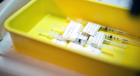 COVID-19 vaccines in a tray
