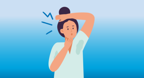 illustration of woman looking at her sweat-stained armpit