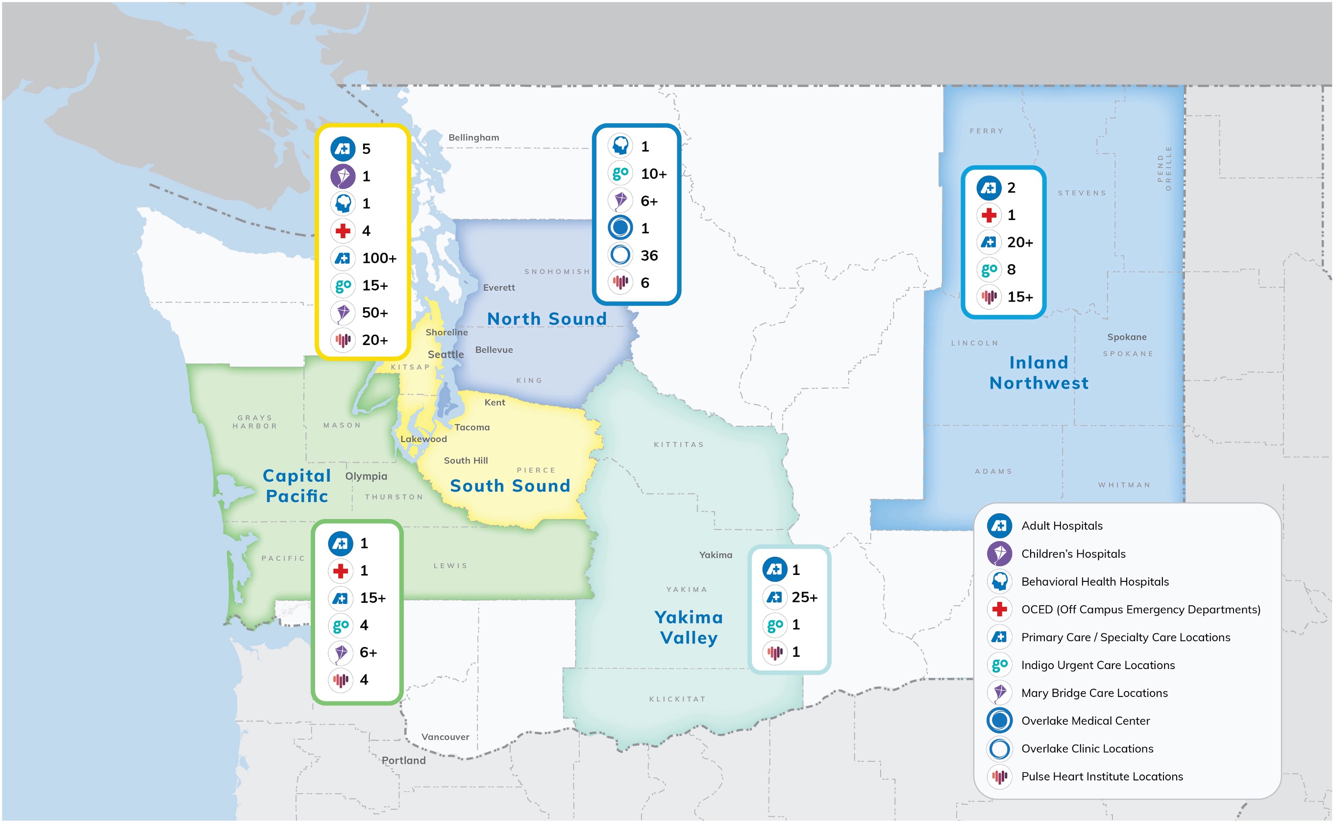 System Map of MultiCare across the Pacific Northwest.